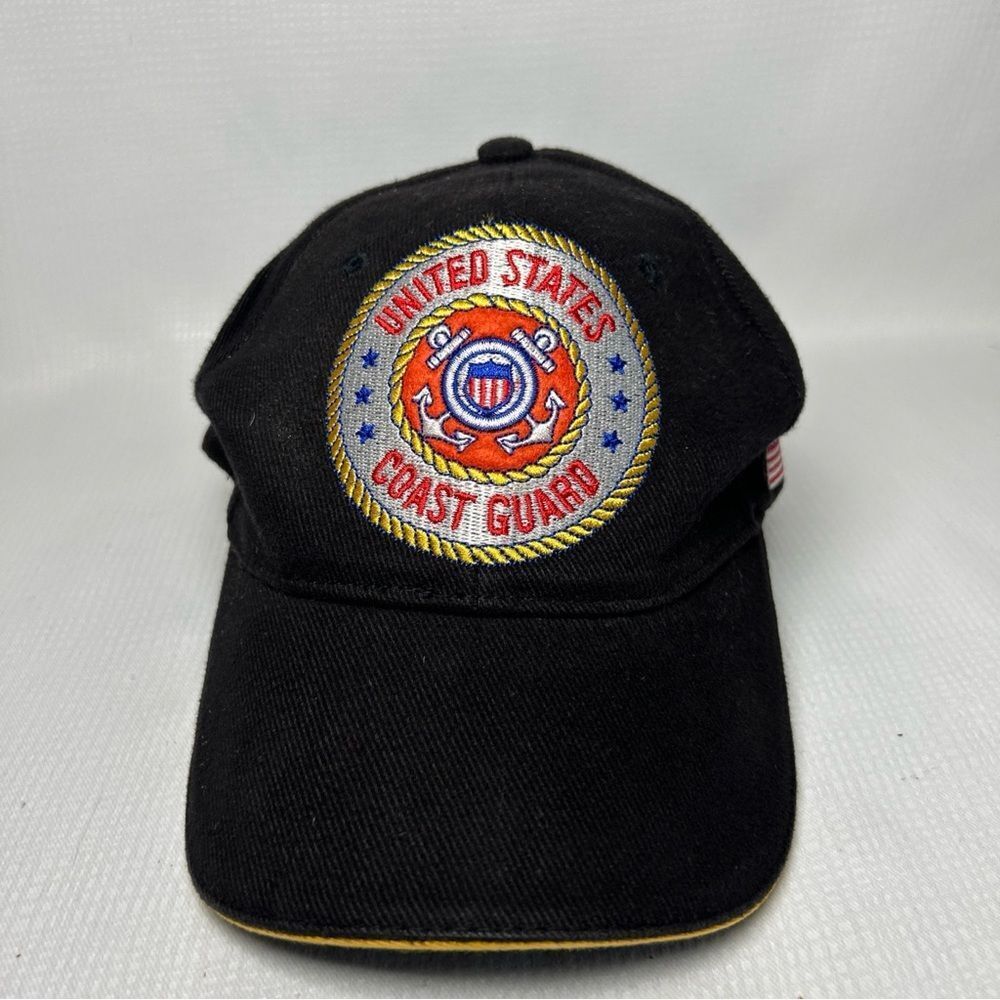 United States Coast Guard Patch Hat Black With Gold Rim Adjustable Strap